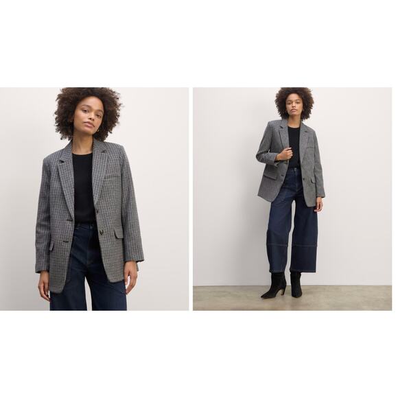 Everlane Gray Wool Houndstooth Oversized Blazer Size 4 - Picture 9 of 9